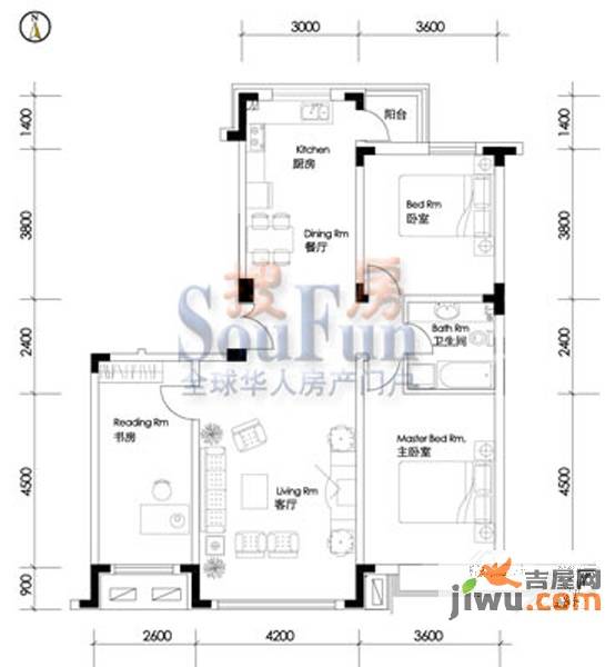 高新怡众名城3室2厅1卫115.1㎡户型图