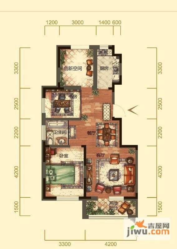 澳海東方1號3室2厅1卫98㎡户型图