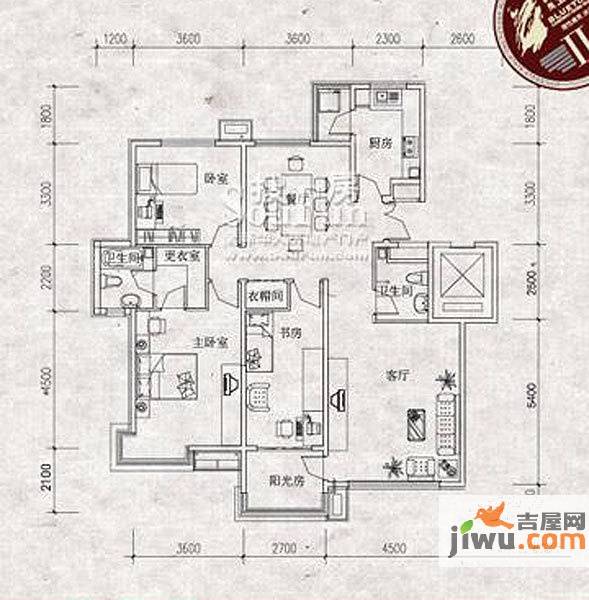 新奥蓝城3室2厅2卫125.2㎡户型图