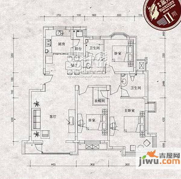 新奥蓝城3室2厅2卫125.2㎡户型图