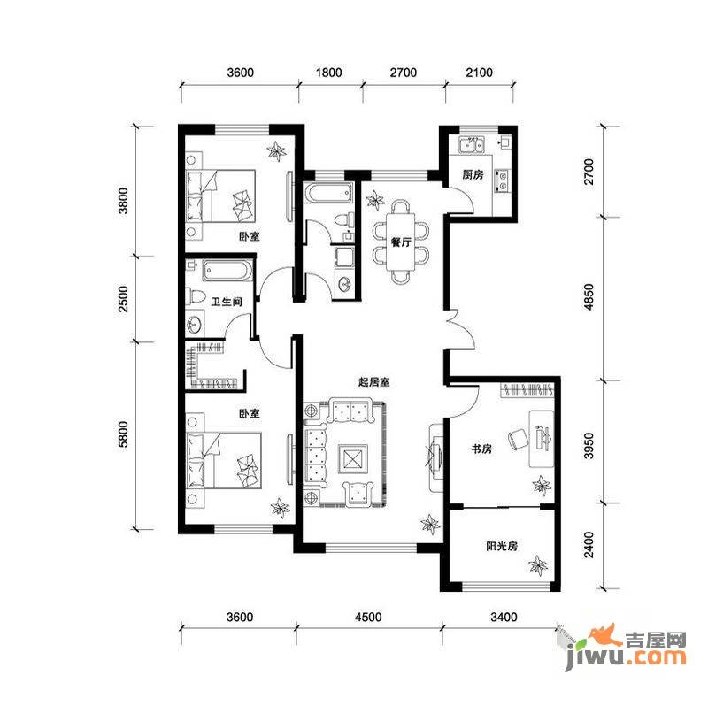 汉森香榭里3室2厅2卫149㎡户型图