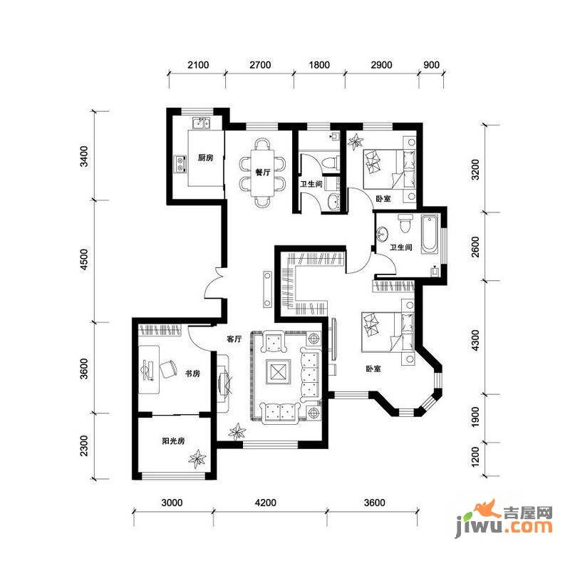 汉森香榭里3室2厅2卫140㎡户型图