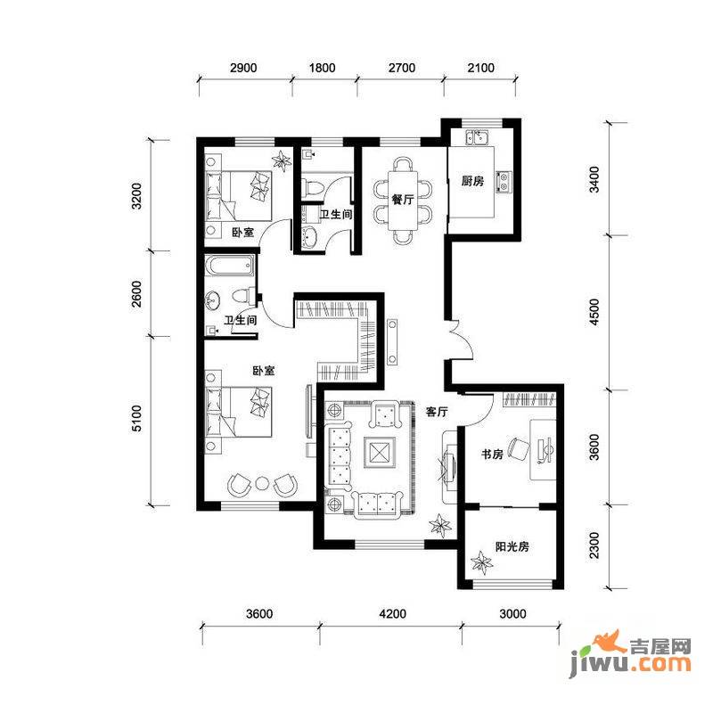 汉森香榭里3室2厅2卫138㎡户型图