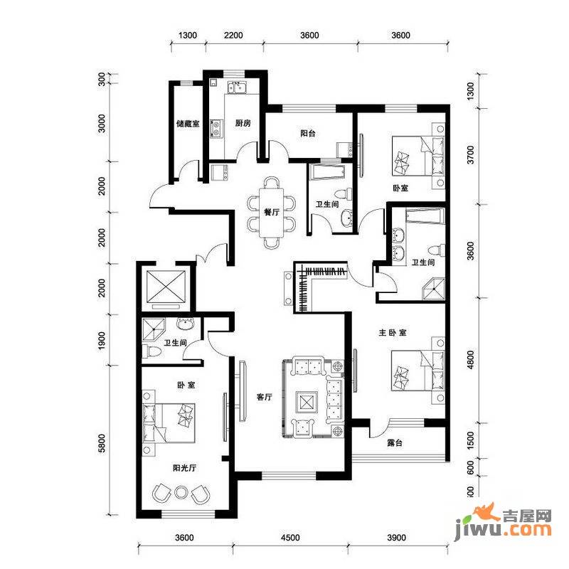 汉森香榭里3室2厅3卫189㎡户型图