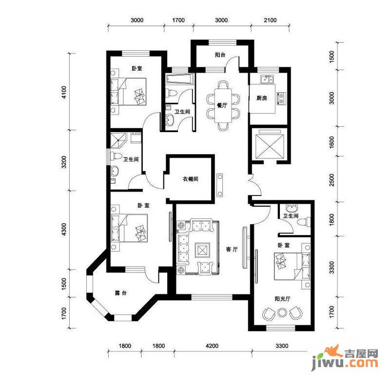 汉森香榭里3室2厅3卫162㎡户型图