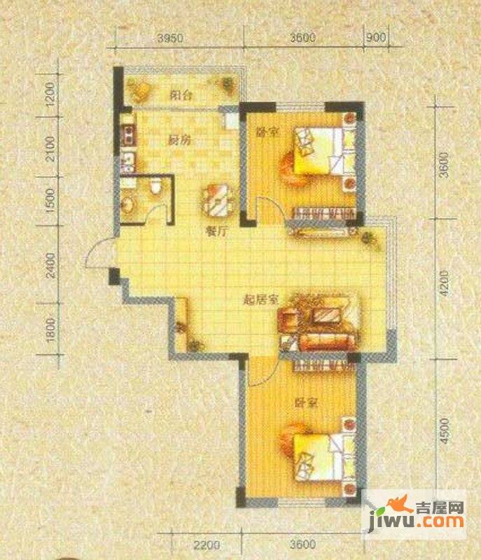 文庭雅苑2室2厅1卫84.1㎡户型图