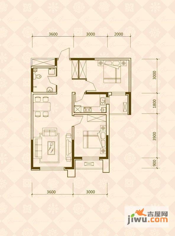 万晟爱琴海二期B区2室2厅1卫83.9㎡户型图