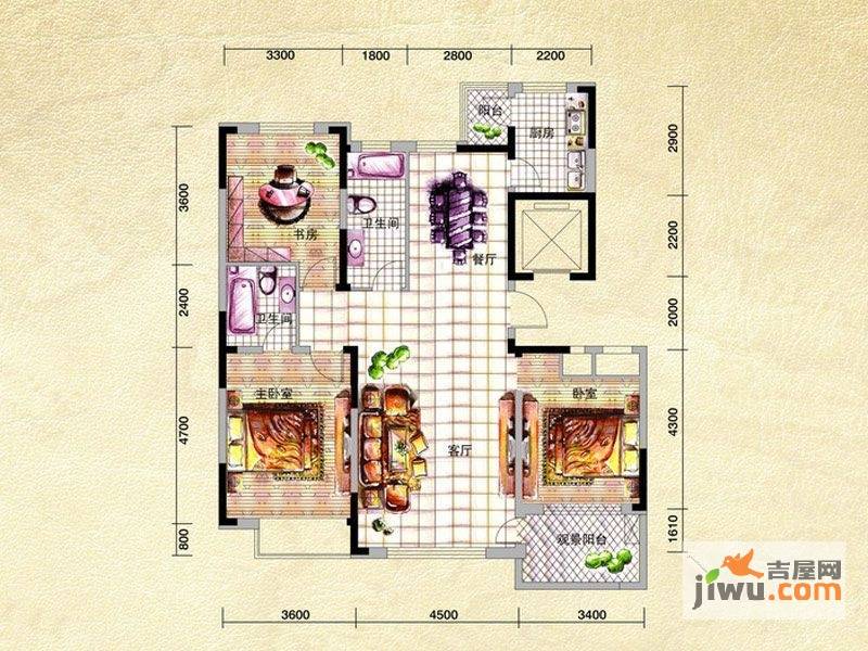 高新怡众名城3室2厅2卫134㎡户型图