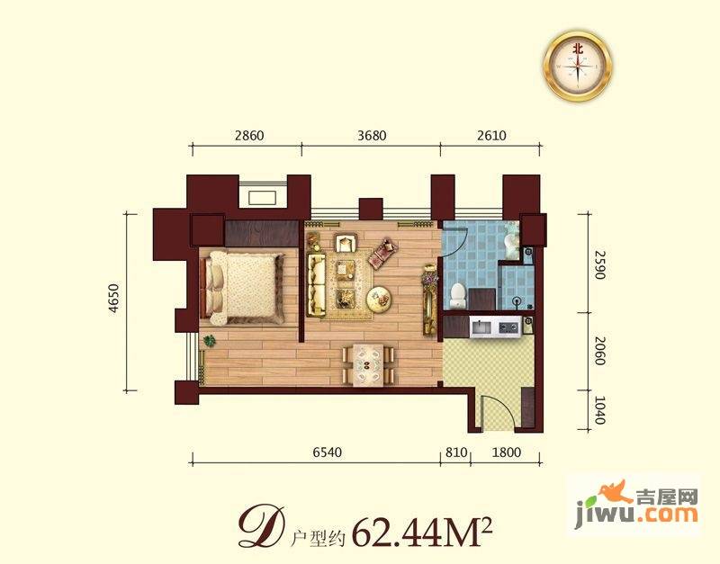 盈泰国际1室1厅1卫62.4㎡户型图