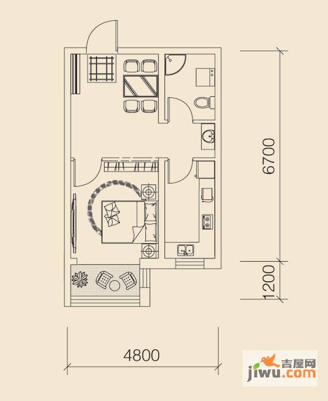 宜家观澜1室1厅1卫44㎡户型图