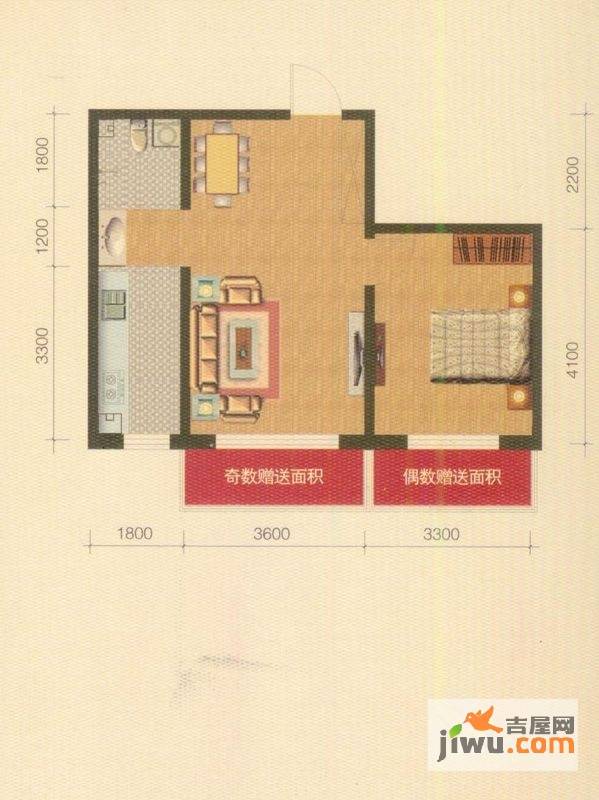 鑫港上上城1室1厅1卫63.6㎡户型图