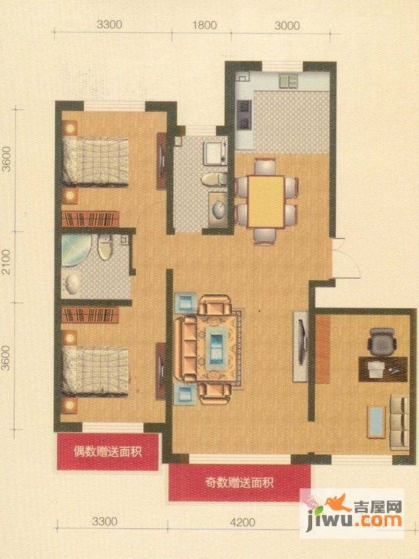 鑫港上上城3室2厅2卫115.8㎡户型图