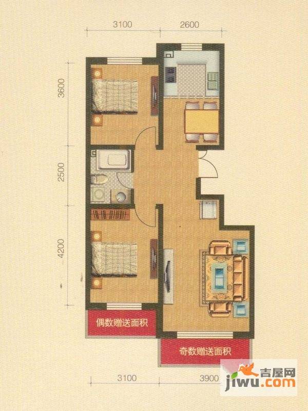 鑫港上上城2室2厅1卫86㎡户型图