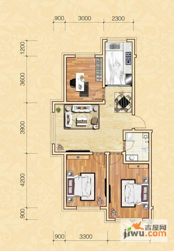 万晟康城3室2厅1卫户型图