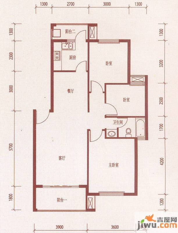 京东国际花园3室2厅1卫95㎡户型图