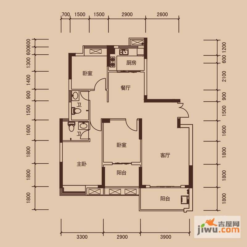 联泰香域中央3室2厅2卫112㎡户型图