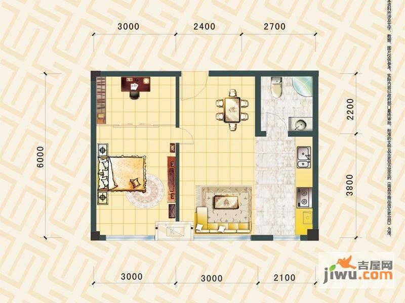 金桥慧景七彩时光2室1厅1卫48.6㎡户型图