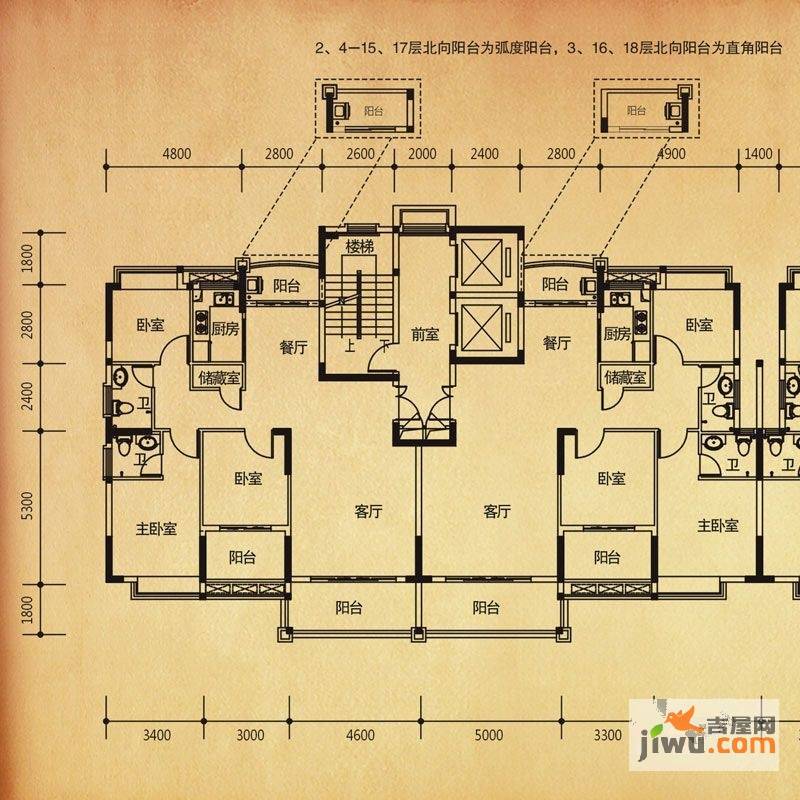 联泰香域滨江3室2厅2卫124㎡户型图