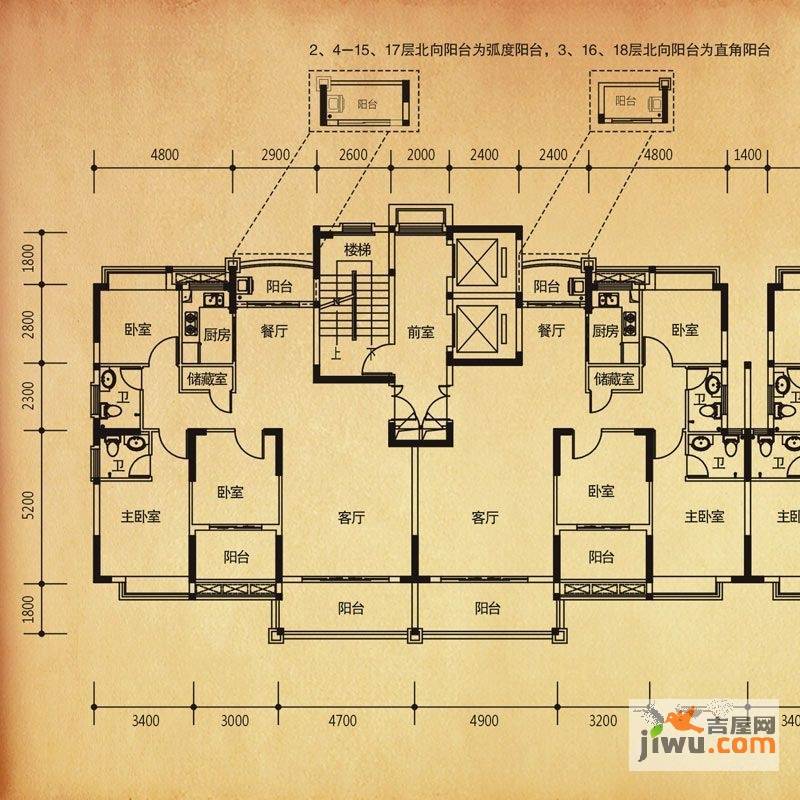 联泰香域滨江3室2厅2卫124㎡户型图