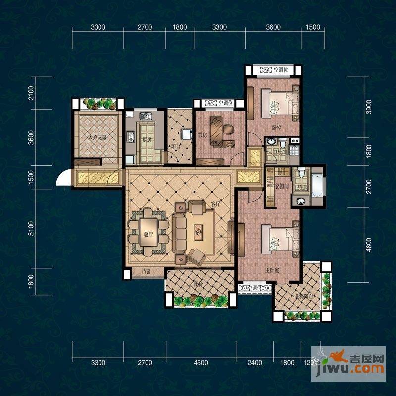 地中海阳光3室2厅2卫177㎡户型图