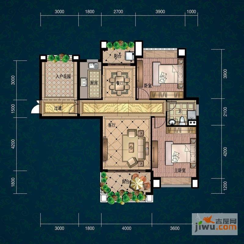 地中海阳光2室2厅1卫103㎡户型图