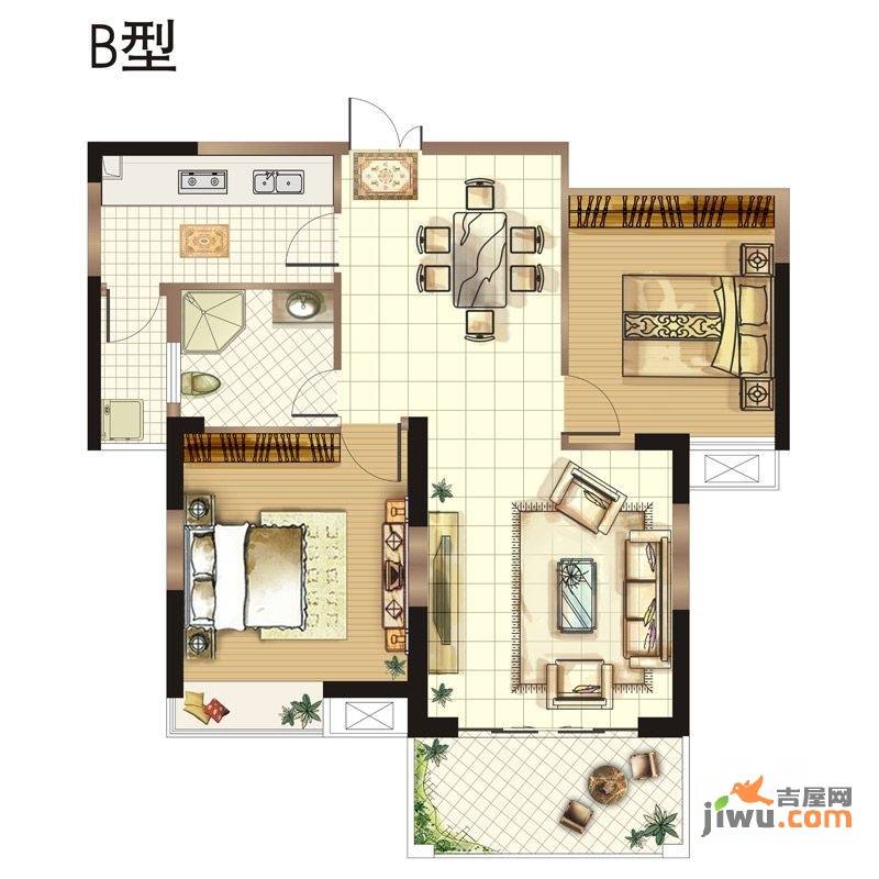 紫金城2室2厅1卫100㎡户型图