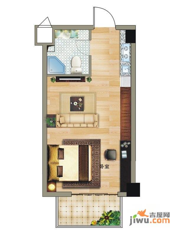 天御国际公寓1室1厅1卫43.4㎡户型图