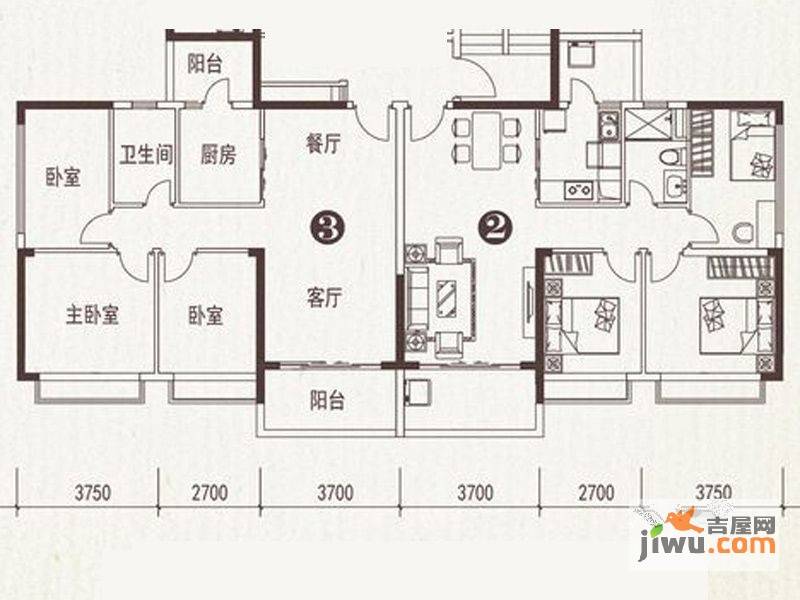南昌恒大城南昌恒大城11,12号楼2单元标准层2,3号户型2室2厅2卫1厨