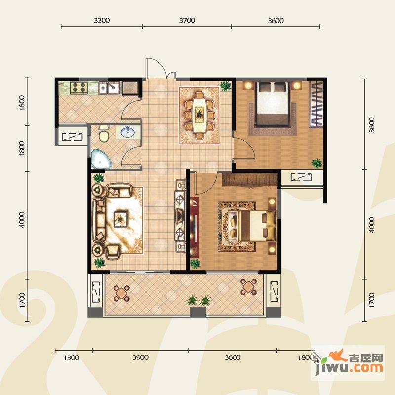 香逸澜湾2室2厅1卫90㎡户型图