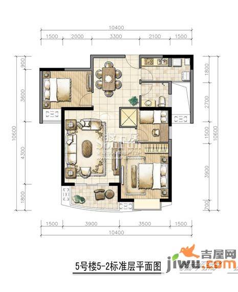 众鑫城上城3室2厅1卫98㎡户型图