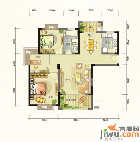 联泰香域滨江3室2厅1卫96.2㎡户型图