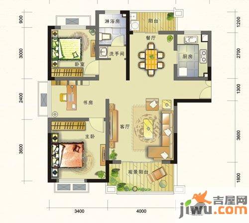 联泰香域滨江3室2厅1卫94.4㎡户型图