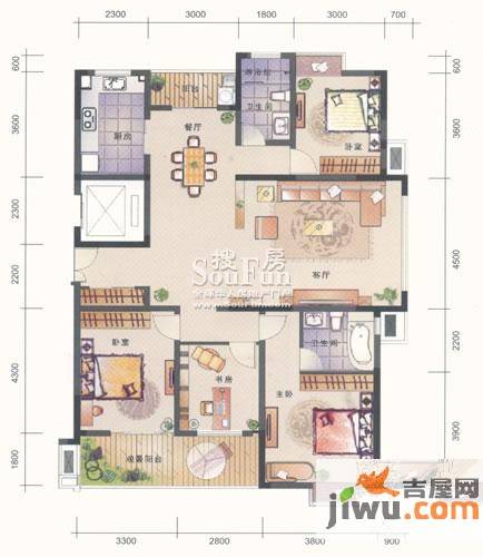 联泰香域滨江4室2厅2卫161㎡户型图