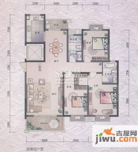 联泰香域滨江3室2厅2卫138㎡户型图