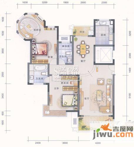 联泰香域滨江2室2厅1卫124㎡户型图