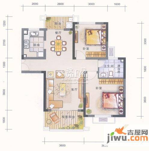 联泰香域滨江2室2厅1卫83㎡户型图