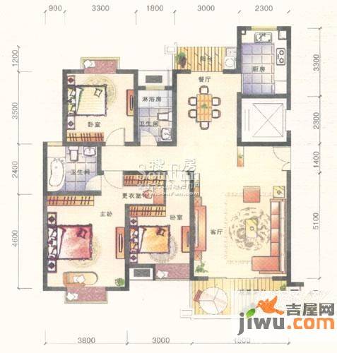 联泰香域滨江3室2厅2卫135㎡户型图