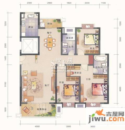 联泰香域滨江3室2厅2卫133㎡户型图