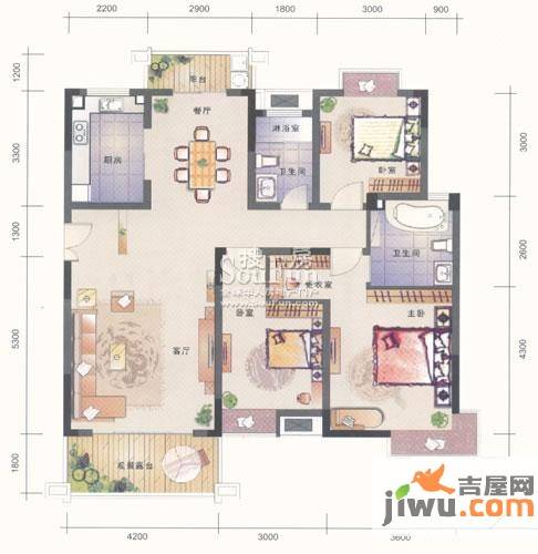 联泰香域滨江3室2厅2卫129.5㎡户型图