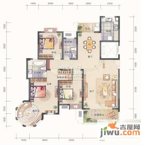 联泰香域滨江3室2厅2卫143㎡户型图