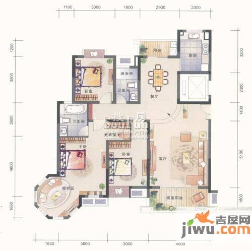 联泰香域滨江3室2厅2卫144㎡户型图