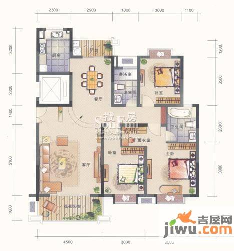 联泰香域滨江3室2厅2卫133㎡户型图