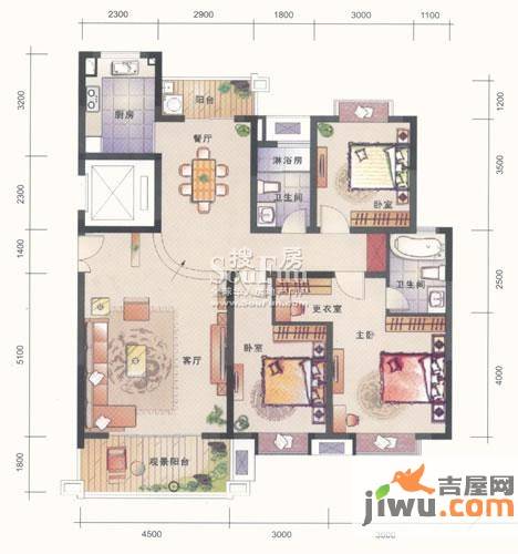 联泰香域滨江3室2厅2卫134㎡户型图