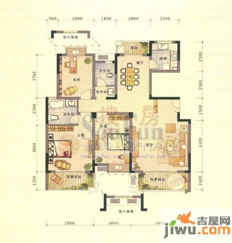 联泰香域滨江3室2厅2卫129.4㎡户型图