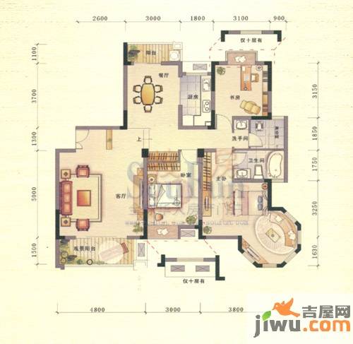 联泰香域滨江3室2厅2卫129.4㎡户型图