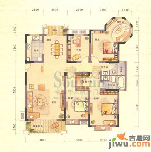 联泰香域滨江4室2厅2卫169.9㎡户型图