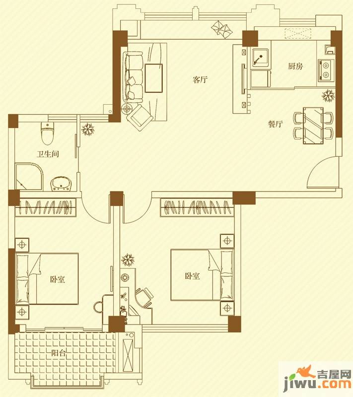 名门世家2室2厅1卫95.1㎡户型图