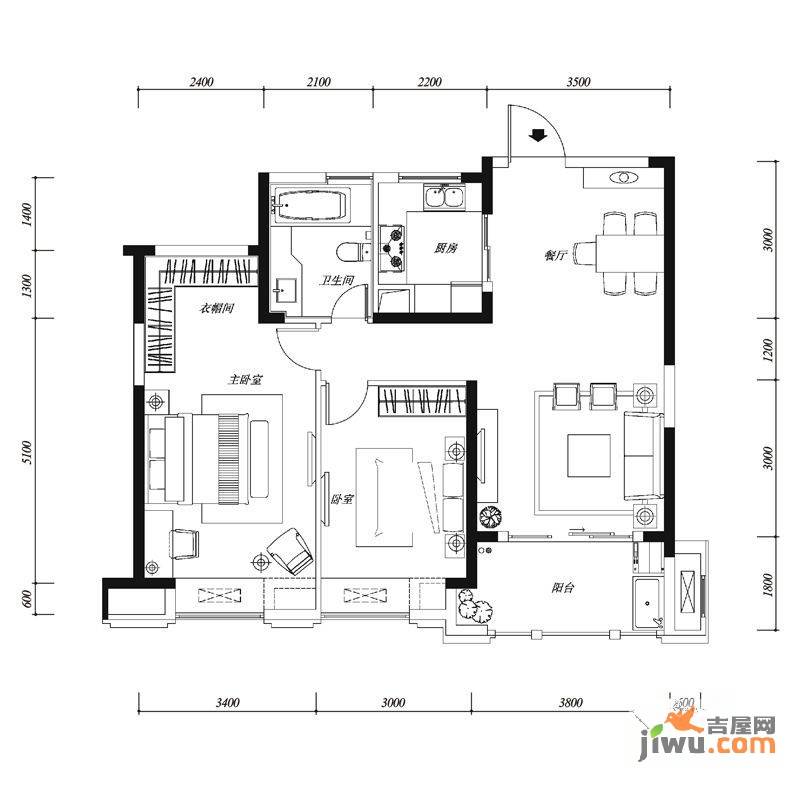 正荣御园2室2厅1卫94㎡户型图