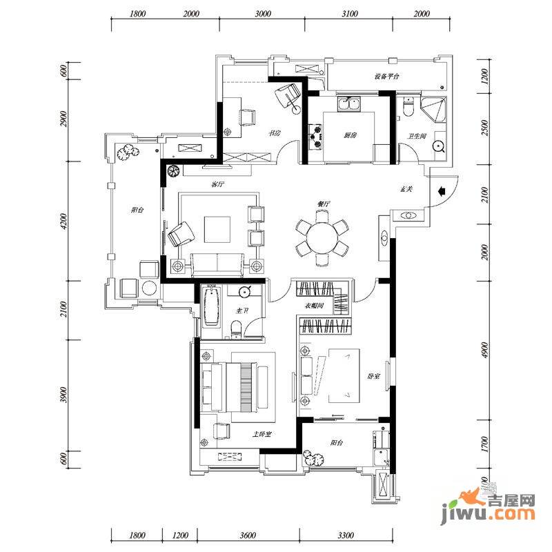 正荣御园3室2厅2卫129㎡户型图