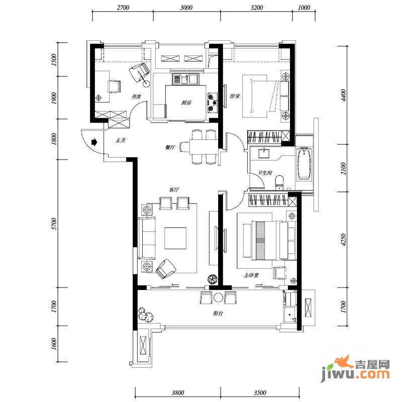 正荣御园3室2厅1卫107㎡户型图